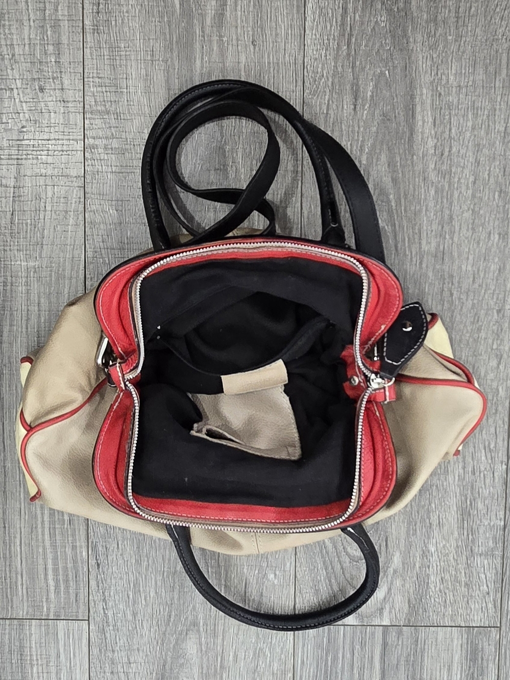 Made in Italy Genuine Leather Satchel Handbag Beige Black Red Shoulder Bag - Picture 6 of 11